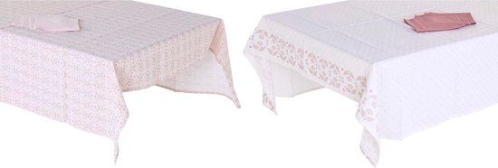 DKD Home Decor Placemat en servetten - 150 x 250 x 0,5 cm - Roze Wit (2 Stuks)