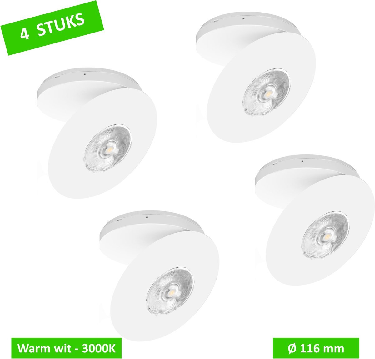 Led's light LED Spot - Ultraplat - Draai- en kantelbaar - Ø 116 mm - Wit - 4 Stuks