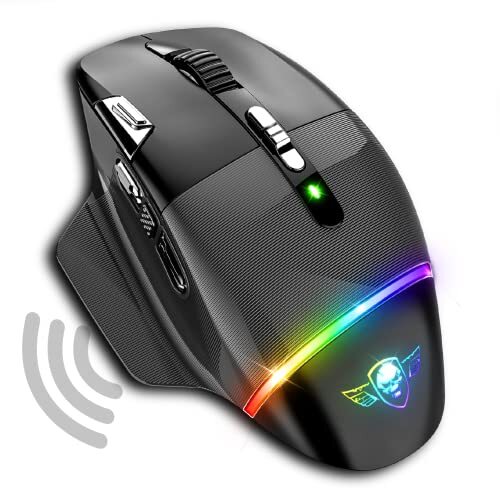 Spirit of Gamer XPERT M800, Draadloze gamingmuis oplaadbaar, 9 programmeerbare knoppen, optische sensor 10 000 DPI, 11 RGB-achtergrondlichteffecten, ergonomische muizen met duimsteun voor pc