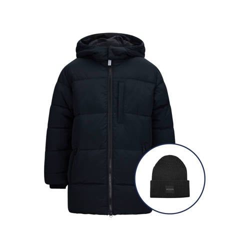 Retour Jeans gewatteerde jas zwart + muts