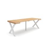 Skraut Home Uittrekbare Consoletafel Eettafel 220cm voor 10 Personen Poten Massief Hout Moderne Stijl Eiken