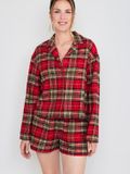 Joop! Sleepshirt After Dark Vrouwen Felrood Geruit Lange Mouw 100% Katoen L