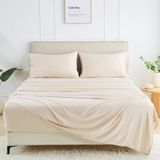 GOKOTTA Kingsize lakens 4-delige set, superzachte bamboe lakens, koeling voor warme slapers - hotel luxe zijden ademende lakens, diepe zak tot 40,6 cm - duurzaam dubbel gestikt (lichtbeige)