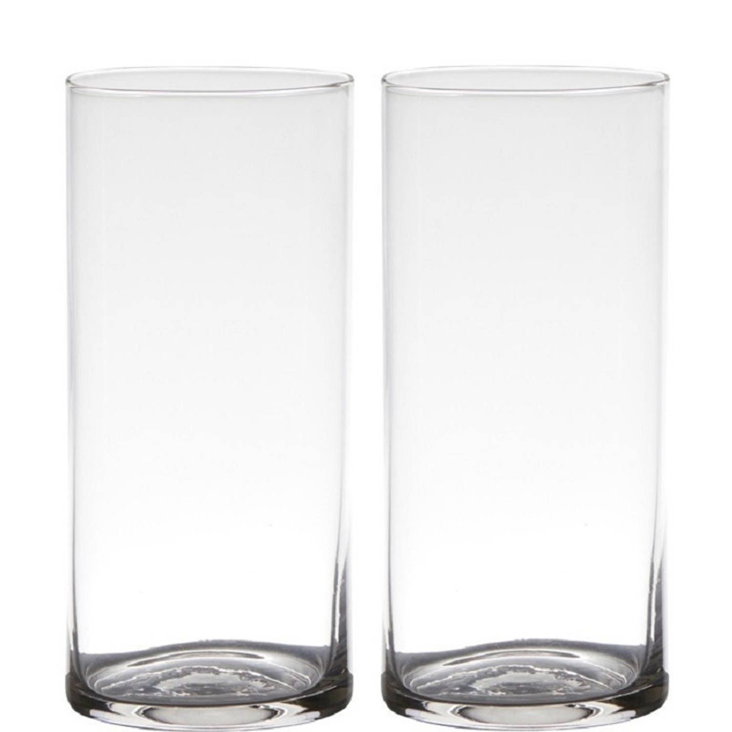 Set van 2x Home-Basics Cylinder vaas - 19 x 9 cm - Transparant glas