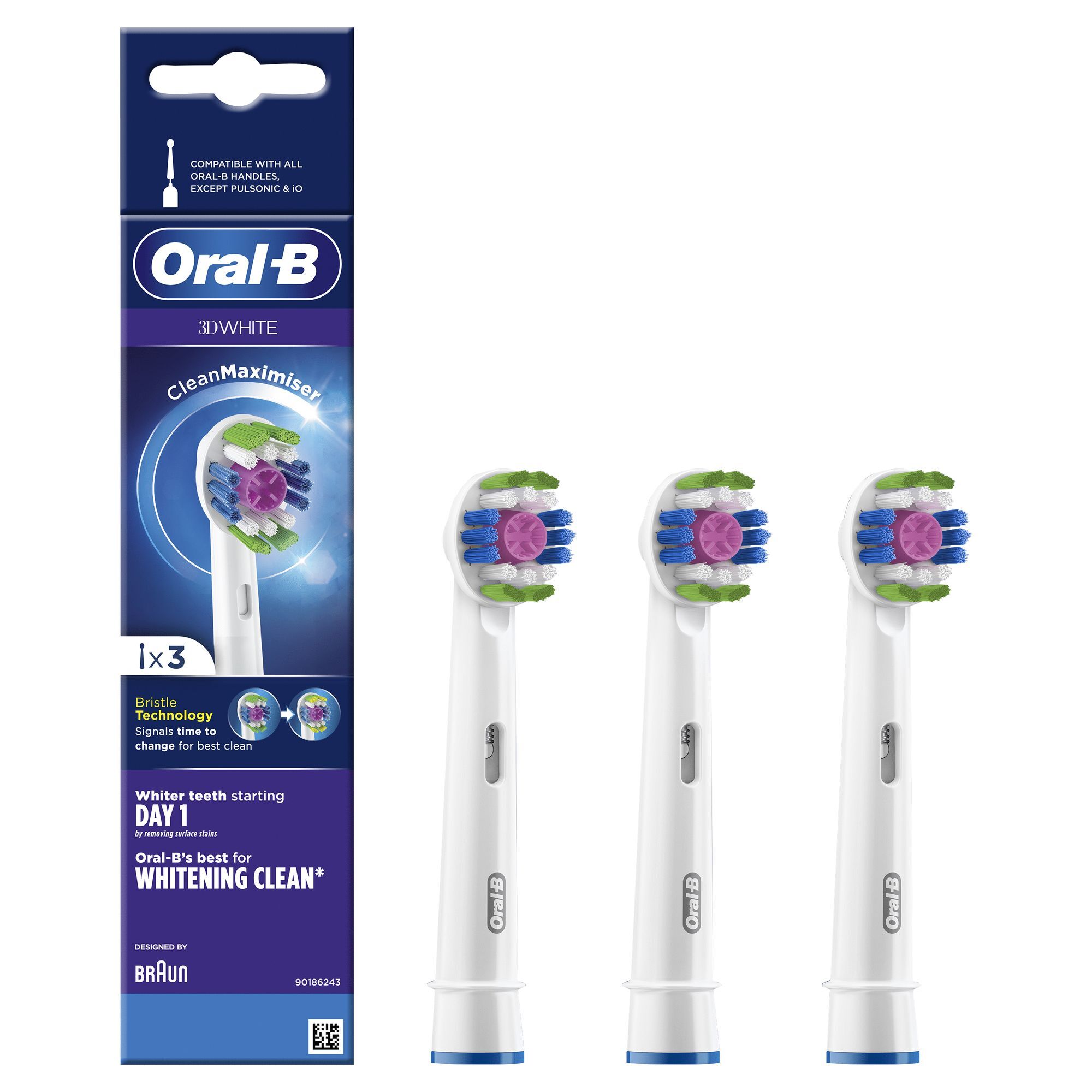 Oral-B 3D White Opzetborstel Met CleanMaximiser-technologie, Verpakking Van 3Stuks