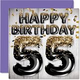 55e Stuff4 55e verjaardagskaart voor mannen - zwarte en gouden glitterballonnen - verjaardagskaarten voor mannen 55e verjaardag papa, opa, opa, opa, opa, opa, opa, oom, 145 mm x 145 mm