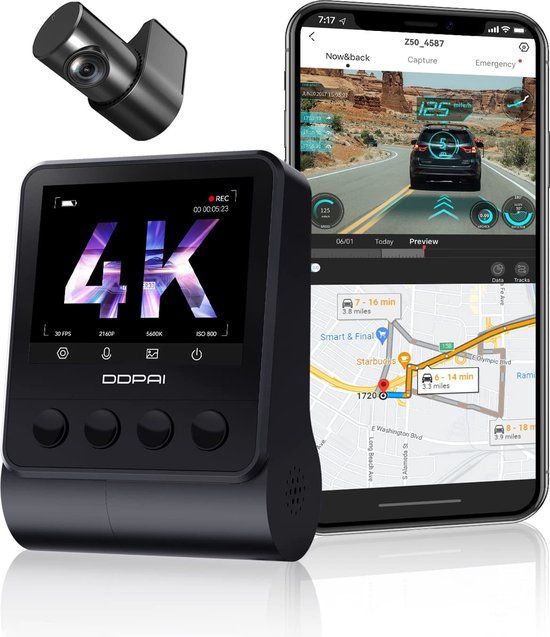 DDPai Z50 2CH Dashcam - 4K Dual Camera, WiFi, GPS
