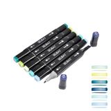 Homéa Alcohol Markers, Set of 6, Double Tip (Fine + Broad Chisel), Cool Tones