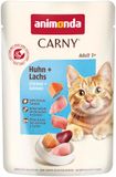 animonda Carny Kattenvoer nat kip + zalm portiezak (12 x 85 g) | Graanvrij kattennatvoer zonder suiker voor volwassen katten met vlezige ingrediënten, praktische portiezak