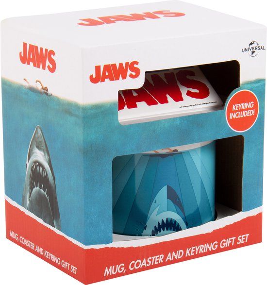 Fizz Creations Jaws - Mok, Onderzetter & Sleutelhanger - Cadeauset - 420 ml