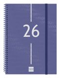 Finocam Spiraalagenda 2026 met verticale weekoverzicht, januari tot december (12 maanden), jaarplanner 2026 met elastiek, omslag van polypropyleen, blauw, Spaans
