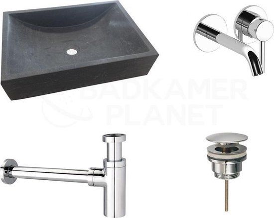 Sani Royal Natuurstenen Waskomset Box Chroom Inbouwkraan 50x35cm