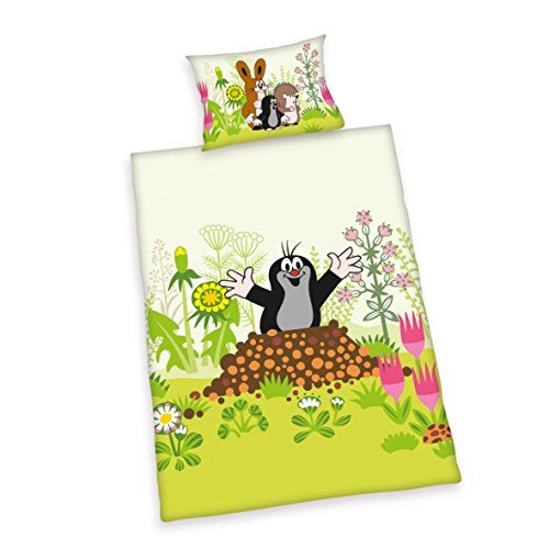 HERDING DER KLEINE MAULWURF beddengoedset voor kleine kinderen, omkeerbaar, dekbedovertrek 100 x 135 cm, kussensloop 40 x 60 cm, flanel/flanel