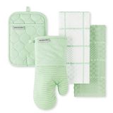 KitchenAid Gewatteerde katoenen badstof ovenwant, pannenhouder, keukenhanddoek set van 4 stuks, hittebestendig, siliconen grip, cadeauset, pistache, 40,6 x 66 cm, 17,8 x 33 cm & 17,8 x 25,4 cm