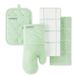 KitchenAid Gewatteerde katoenen badstof ovenwant, pannenhouder, keukenhanddoek set van 4 stuks, hittebestendig, siliconen grip, cadeauset, pistache, 40,6 x 66 cm, 17,8 x 33 cm & 17,8 x 25,4 cm