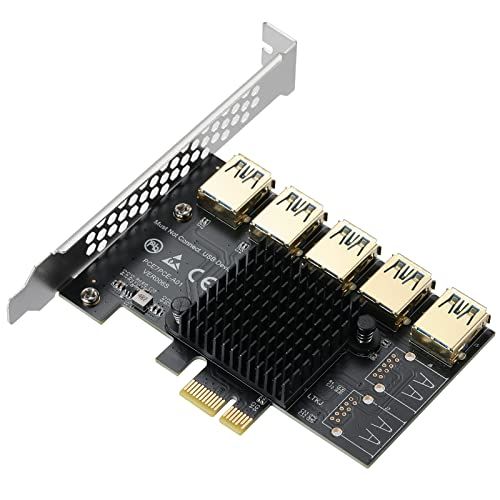 MZHOU MZHOU PCIE 1X naar 5 USB Slots Riser Card - 5 Poorten USB 3.0 Adapter Card PCIe Multiplier Splitter Riser Card Converter voor GPU Ethereum Bitcoin Mining (geen USB-signalen)