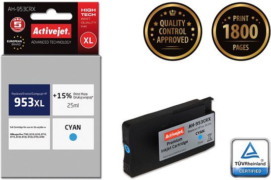 ActiveJet AH-953CRX XL Cyaan Inktcartridge (vervanging HP 953XL)