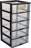 Hega Hogar Ladeblokje/bureau organizer 5x lade - zwart/transparant - L38 x B38 x H72 cm - kunststof