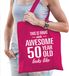 Bellatio Decorations Shoppartners Bv Awesome 50 year / geweldig 50 jaar cadeau tasje - roze - voor dames - Sarah / verjaardag tasje / shopper