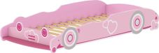 Lit pour enfant - Cadre de lit - MDF - Protection anti-chute - Tête de lit en forme de voiture - 158 x 73,6 x 26 cm - Rose