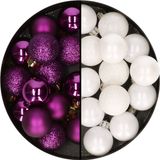 Decoris Boules de Noël - 28 pièces - Blanc et Violet - 3 cm - Plastique