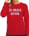 Bellatio Decorations Bol Kersttrui Christmas Diva - voor dames - rood - met zilveren glitter letters - lange mouwen - XS