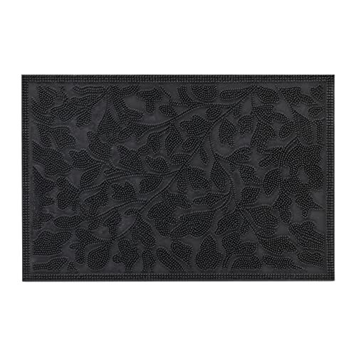 Relaxdays deurmat rubber, 40 x 60 cm, voetmat met noppen, binnen & buiten, weerbestendig, buitenmat bladeren, zwart