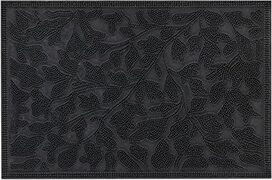 Relaxdays deurmat rubber, 40 x 60 cm, voetmat met noppen, binnen & buiten, weerbestendig, buitenmat bladeren, zwart