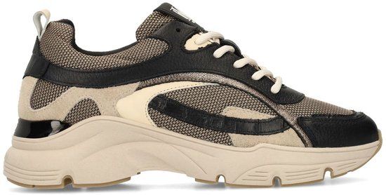 Manfield - Dames - Zwarte leren sneakers - Maat 36