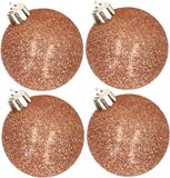 Cosy&Trendy Billiet - Vanlaere 4x stuks kunststof glitter kerstballen koper 10 cm