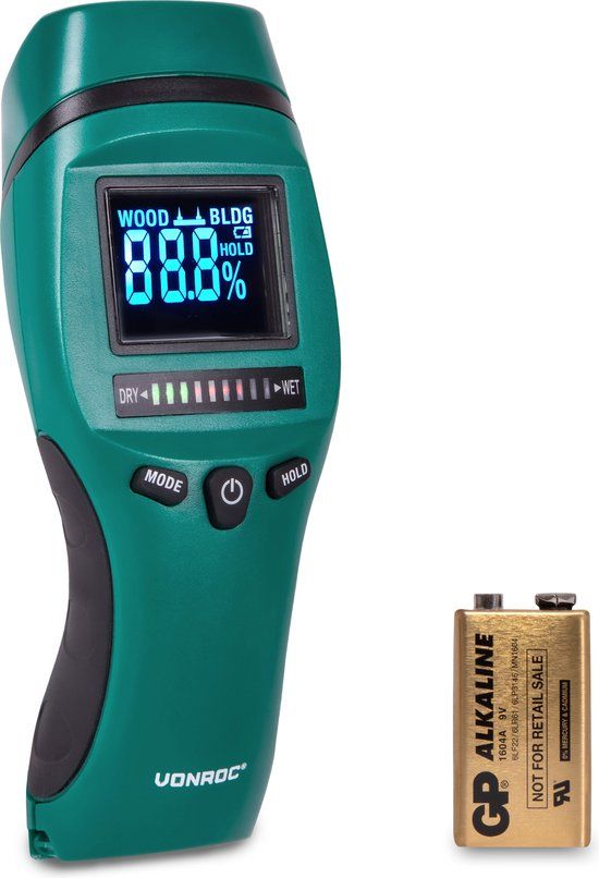 VONROC pro vochtmeter professioneel gebruik - accuraat - hoog contrast lcd met achtergrondverlichting