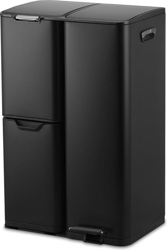 Bayt Prullenbak 60 Liter Pedal Waste Bin - 3 Compartments - Black