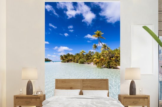 Nr1Wallpaper Behang - Fotobehang Het strand van One Foot Island met vele palmbomen - Breedte 225 cm x hoogte 350 cm