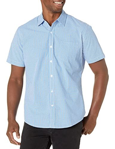 Amazon Essentials Men's Poplin Short-Sleeve Shirt - Blue Gingham - S