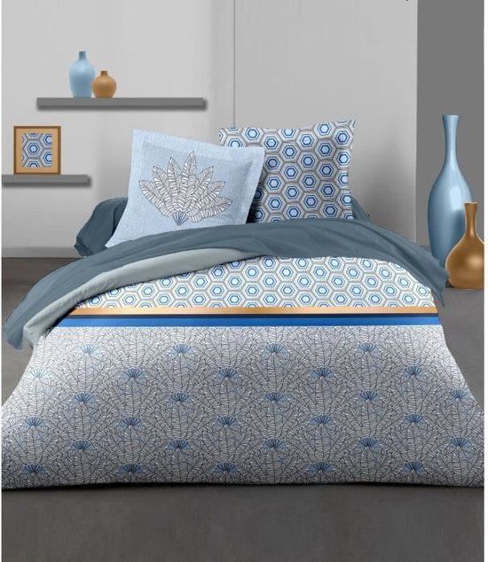 Home Linge Passion Louxor dekbedovertrek, 3-delig, 100% katoen, 57 draden/cm², voor tweepersoonsbed, 220 x 240 cm, blauw