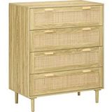 Commode Bohème 4 tiroirs en rotin tissé, meuble de rangement style ethnique, finition bois clair 90x45x108.5 cm