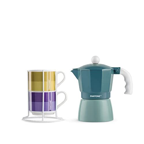 Egan Set van 2 koffiekopjes Impil. met metalen rack panton linear + moka blauw 3 kopjes