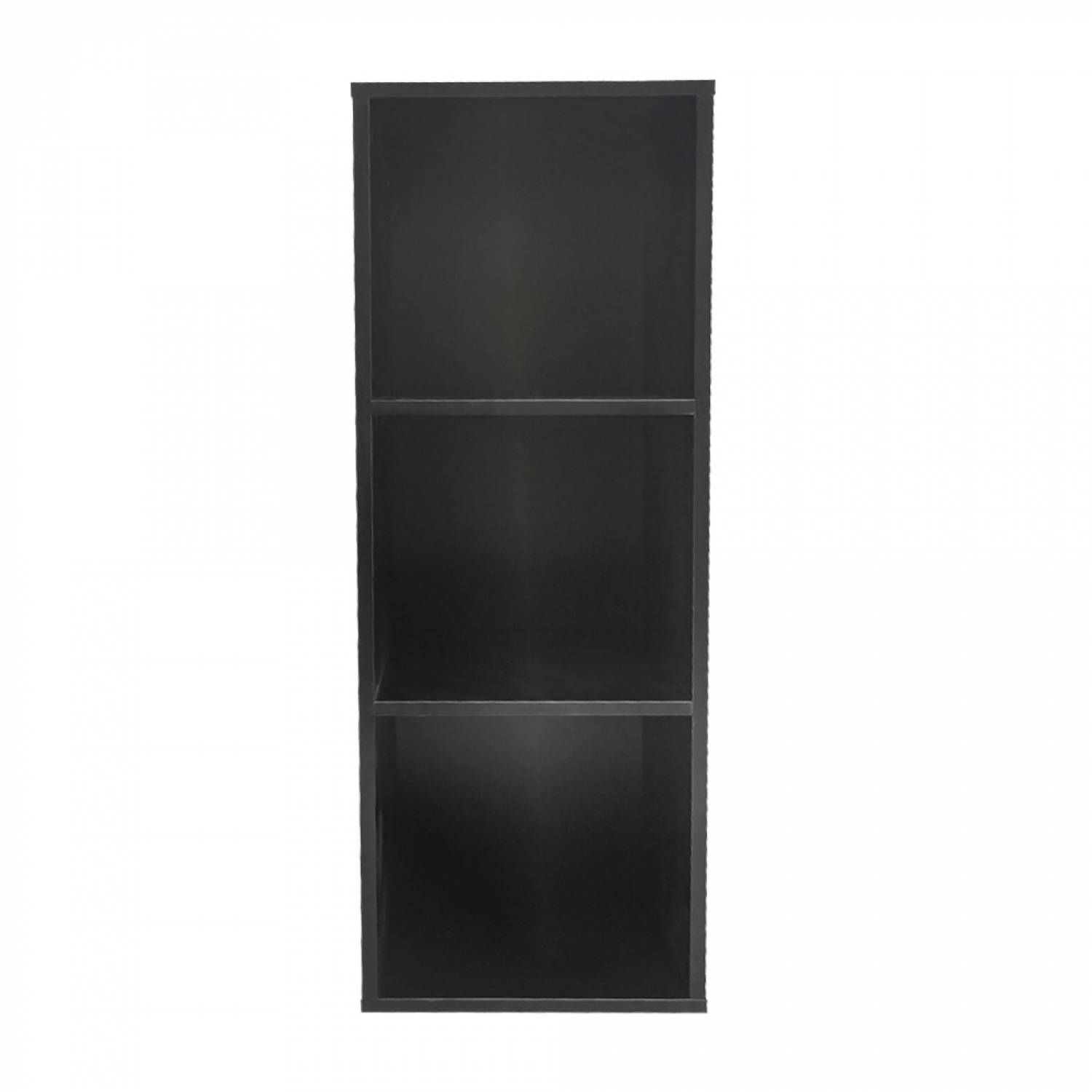Zwarte vakkenkast met 3 open vakken - Opbergkast / Boekenkast / Wandkast