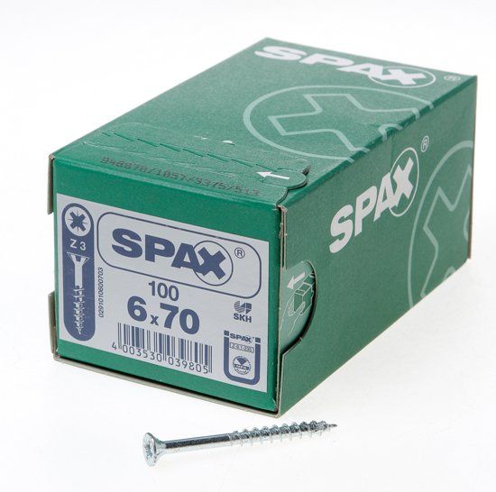 Spax Spaanplaatschroef platverzonken kop verzinkt pozidriv deeldraad 6.0 x 70mm - 100 stuks