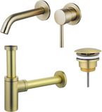 Fortifura Calvi Wastafelkraanset - inbouw wastafelkraan - always open plug - design sifon - PVD - geborsteld messing (goud)
