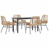 vidaXL 5-delige tuinset met kussens, polyrotan, glas, bruin