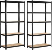 Akord Dubbele Zwarte Metalen Stellingkast 90x40x180cm