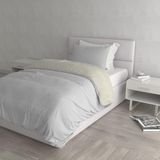 Italian Bed Linen Dekbedovertrek Set met Doubleface Effen Kleur Tas Sheet en Kussensloop, 100% Katoen, Lichtgrijs/Crème, enkel