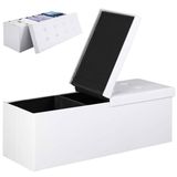 BAKAJI Borstpoef, opbergdoos, voetenbank voor slaapkamer, bank, kruk, opvouwbare structuur, bekleding van kunstleer, afneembare gevoerde zitting, afmetingen 115 x 38 x 40 (wit)
