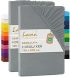 Lavea® Set van 2 Hoeslakens 120x200 cm – 100% Zacht en Ademend Katoen – voor Dikke Matrassen tot 20 cm – Jersey met Elastiek rondom – Middengrijs