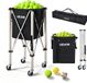 VEVOR Chariot de tennis pliable, panier de balles de tennis pour 200 balles de tennis, chariot de balles pliable avec cadre en acier inoxydable et sac de transport, panier de balles mobile sur roues pour entraînement, rangement de club, noir