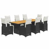 vidaXL 9-delige Bistroset met kussens, polyrattan, zwart