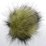 Generic Pompom van imitatiebont met drukknop, 100% polyacryl, olijf, 12-14 cm