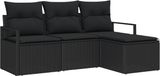 vidaXL Canapé - 4 pièces - Noir - Poly rotin