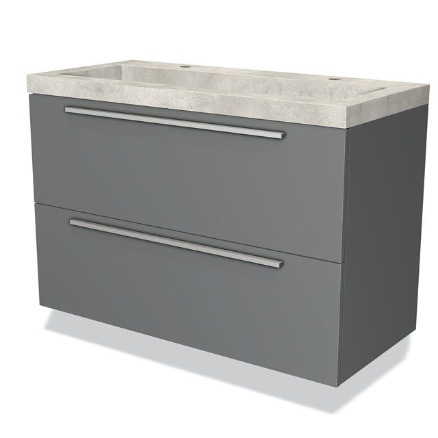 Maxaro Badkamermeubel 100cm Modulo Middengrijs 2 Lades Vlak Wastafel Beton Greige